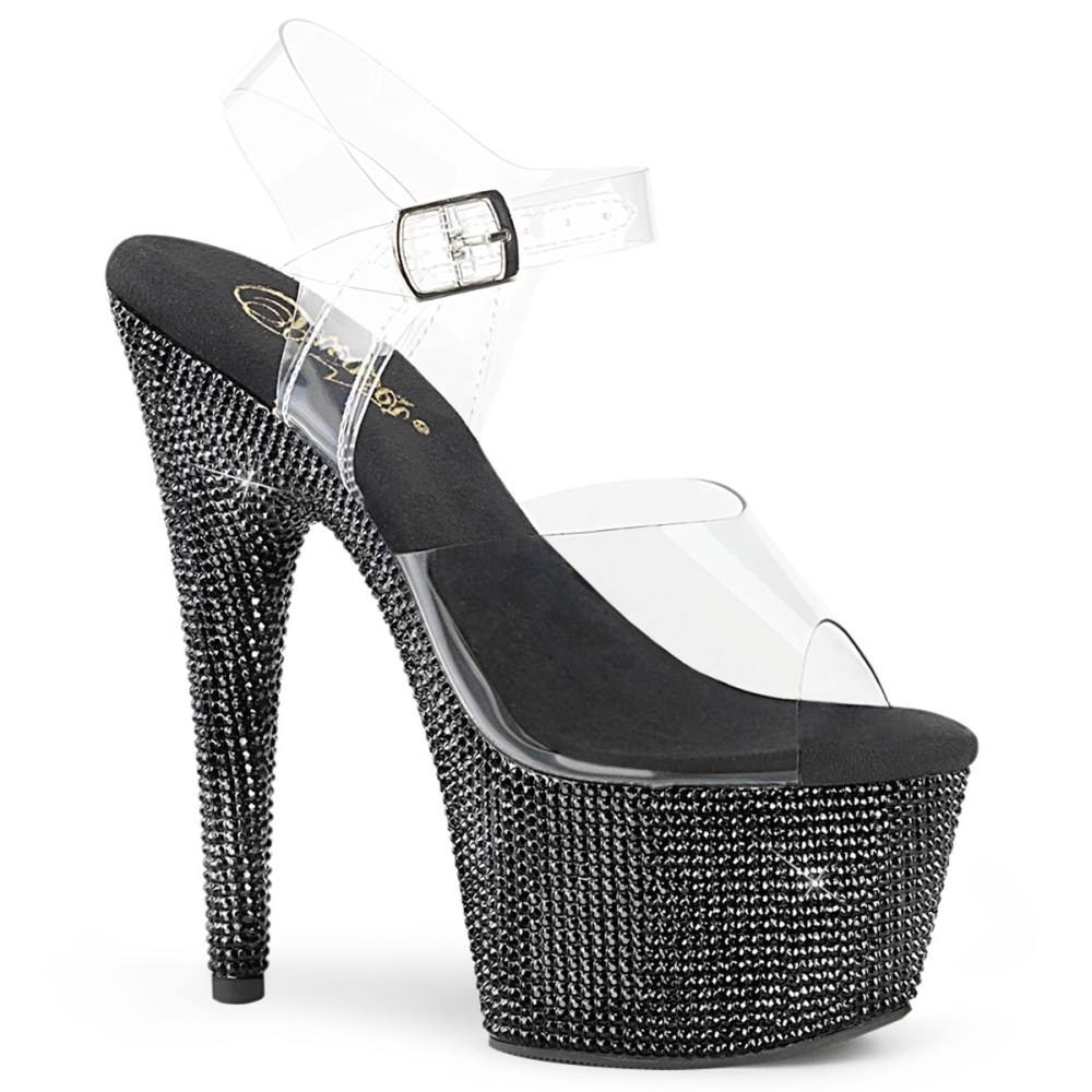 Pleaser - BEJEWELED708DM Sandale à bride à la cheville, Pole dance chaussures - Chaussures de pole dance - Noir/Transparent Product image